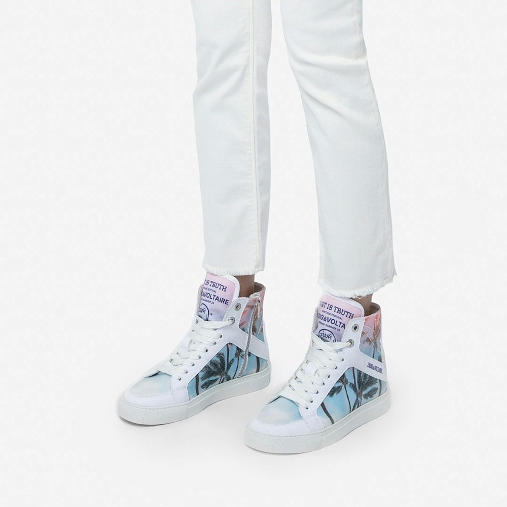NIB | Zadig & Voltaire | 🌴 Women's High Flash Palm Tree Print High Top Sneakers - Picture 5 of 12